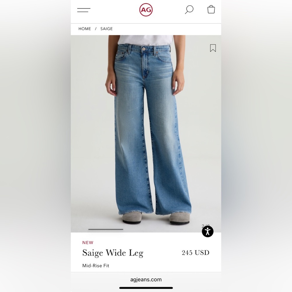 Ag Adriano Goldschmied Saige MidRise Wide Leg Cropped Jeans